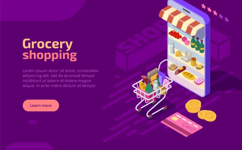 Grocery shopping isometric landing page