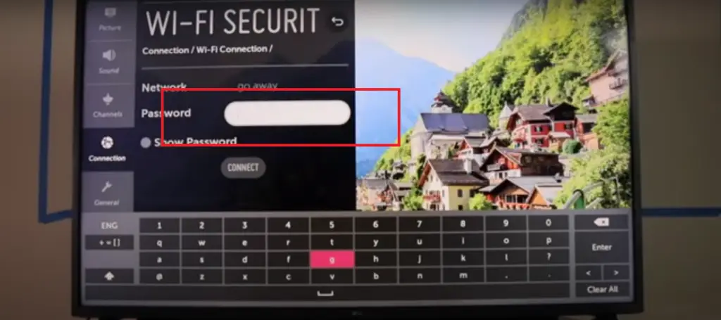 Enter the WiFi password using the on-screen keyboard