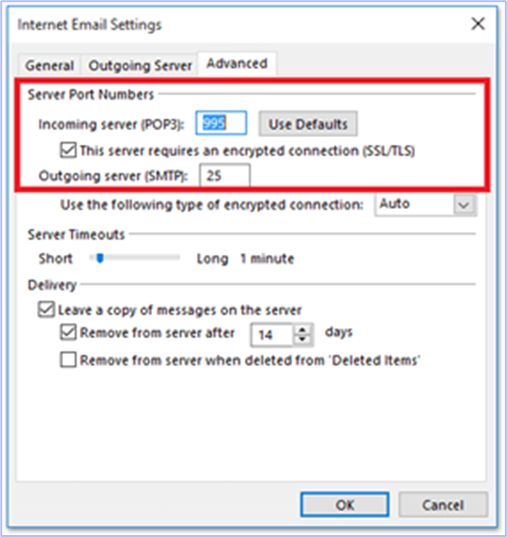 Server Port Settings in Outlook