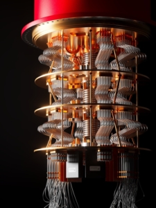 The glowing interior of a quantum computer, symbolizing the looming threat to current encryption.