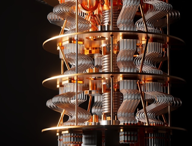 The glowing interior of a quantum computer, symbolizing the looming threat to current encryption.