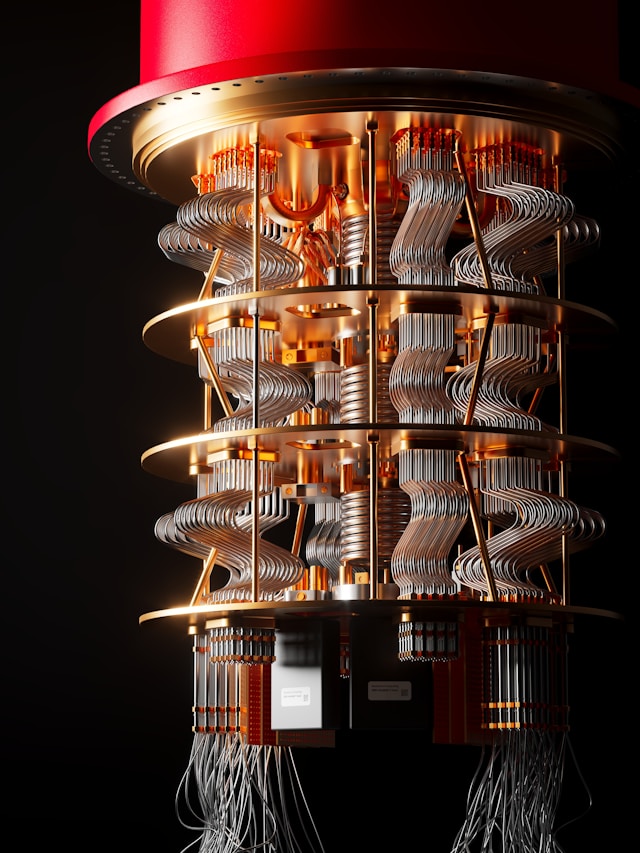 The glowing interior of a quantum computer, symbolizing the looming threat to current encryption.