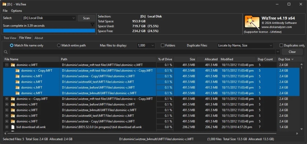 Using WizTree to Find Duplicate Files